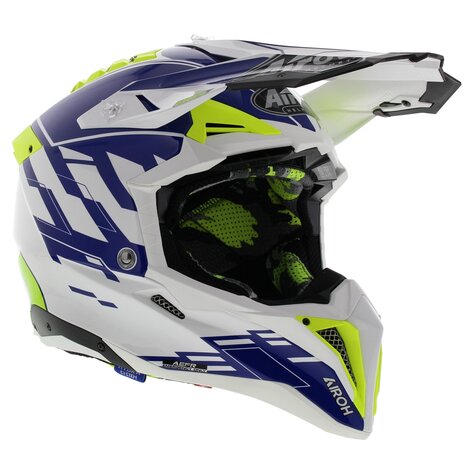 Airoh Aviator 3 AMS² Rampage glans blauw wit fluo geel