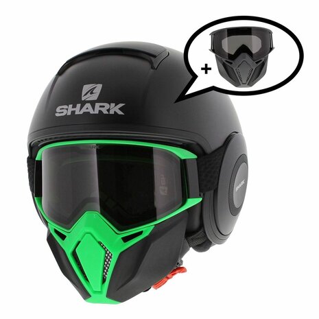 slagader Rook premier Shark Street Drak helm mat zwart groen - Special Edition met gratis extra  Antraciet Masker - Helmspecialist