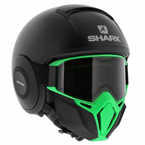 Shark Street Drak helm mat zwart groen - Maat XS - Special Edition met gratis extra zwart antraciet mondstuk