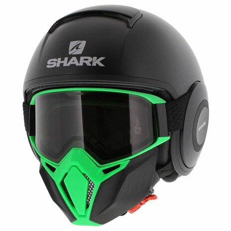 Shark Street Drak helm mat zwart groen - Maat XS - Special Edition met gratis extra zwart antraciet mondstuk