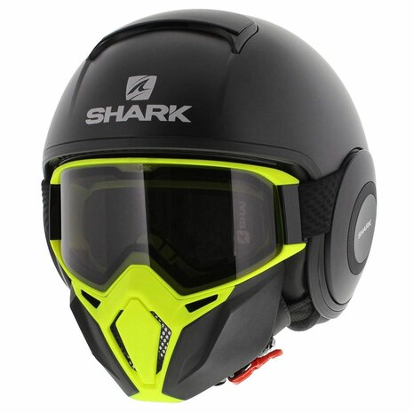 Shark Street Drak helm mat zwart geel - Special Edition met gratis extra zwart antraciet mondstuk