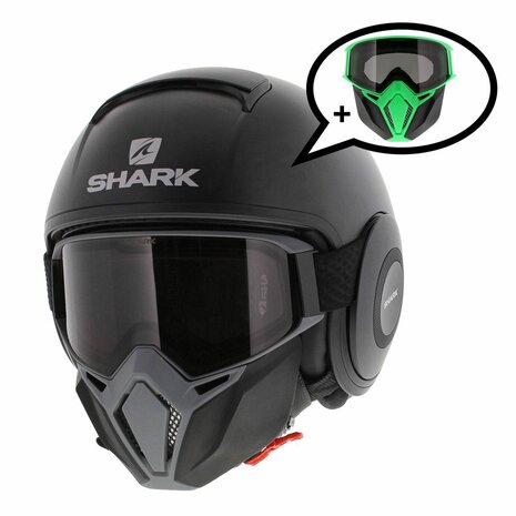 Shark Street Drak helm mat zwart antraciet - Special Edition met gratis extra zwart groen mondstuk