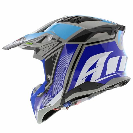 Airoh Helm Aviator 3 AMS&sup2; League glans blauw antraciet grijs