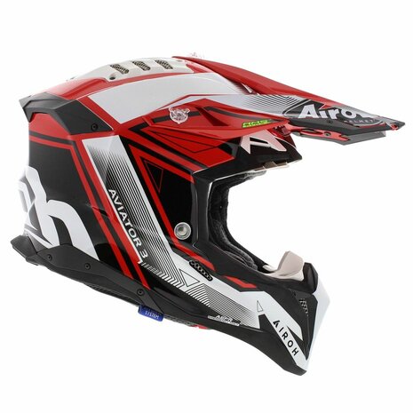 Airoh Helm Aviator 3 AMS&sup2; League glans rood wit zwart