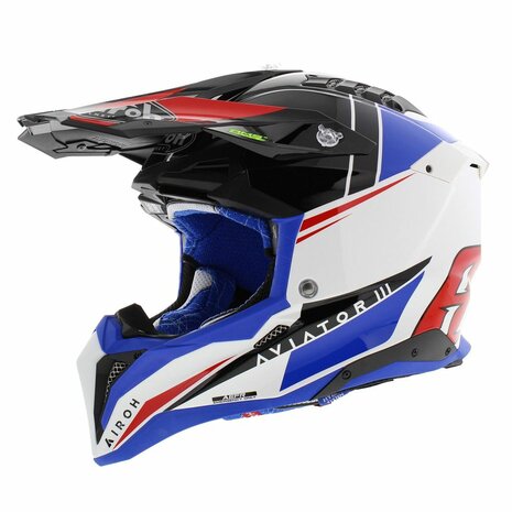 Airoh Helm Aviator 3 AMS&sup2; Push glans wit blauw rood