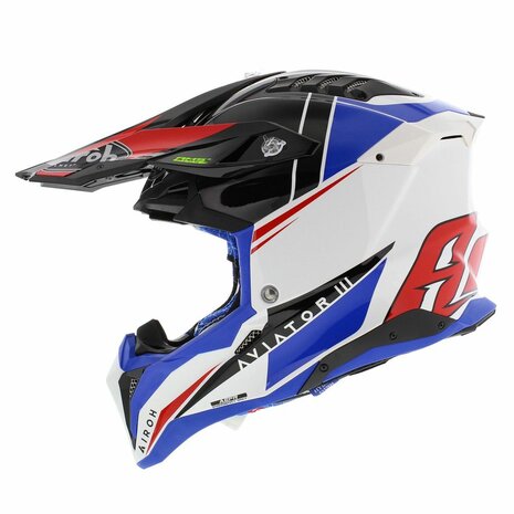 Airoh Helm Aviator 3 AMS² Push glans wit blauw rood