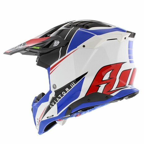 Airoh Helm Aviator 3 AMS&sup2; Push glans wit blauw rood