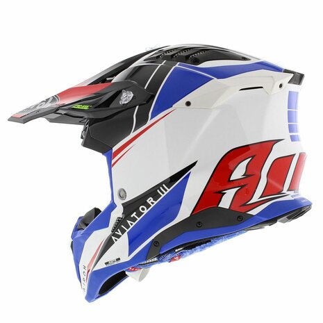 Airoh Helm Aviator 3 AMS&sup2; Push glans wit blauw rood - Maat S