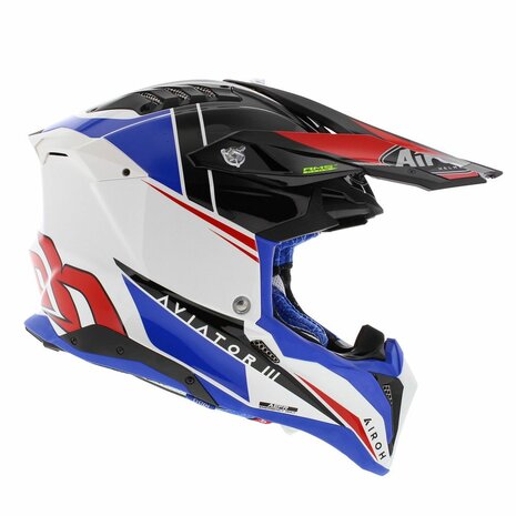 Airoh Helm Aviator 3 AMS&sup2; Push glans wit blauw rood