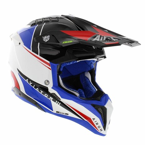 Airoh Helm Aviator 3 AMS&sup2; Push glans wit blauw rood