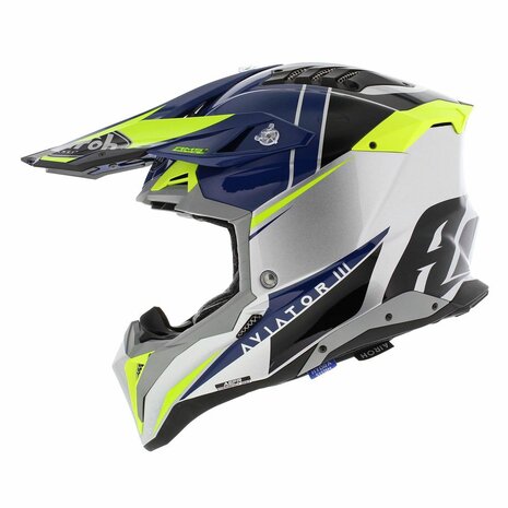 Airoh Helm Aviator 3 AMS&sup2; Push glans grijs blauw geel