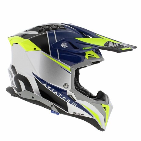 Airoh Helm Aviator 3 AMS&sup2; Push glans grijs blauw geel