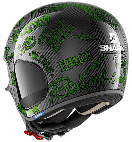 Shark S-Drak Carbon Helm Freestyle Cup glans carbon zwart groen - Maat XS