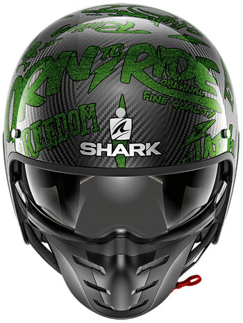 Shark S-Drak Carbon Helm Freestyle Cup glans carbon zwart groen - Maat XS