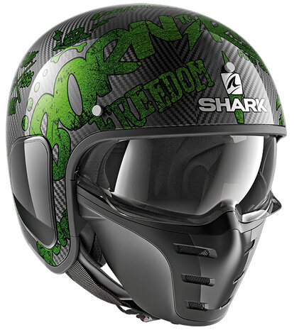 Shark S-Drak Carbon Helm Freestyle Cup glans carbon zwart groen - Maat XS