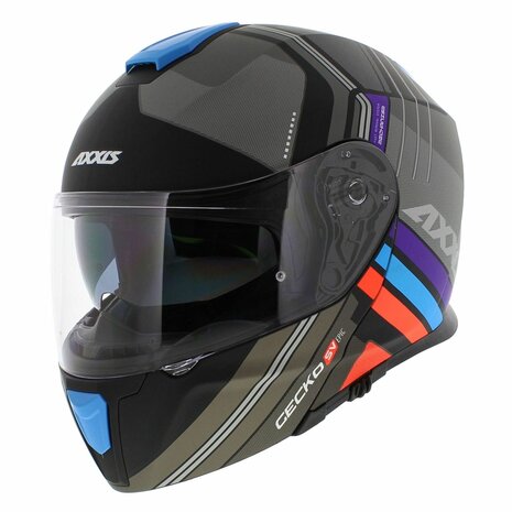 Axxis Gecko SV systeem helm Epic mat zwart blauw paars oranje 