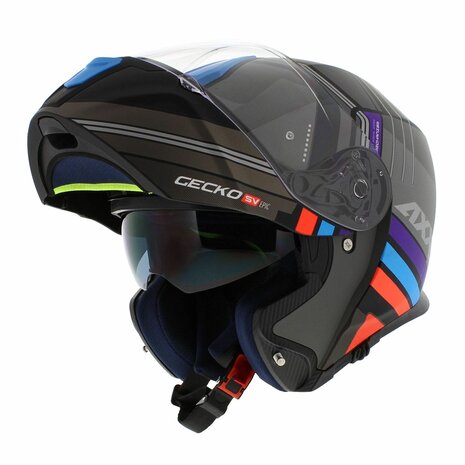 Axxis Gecko SV systeem helm Epic mat zwart blauw paars oranje 