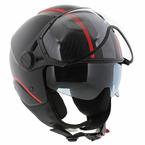 Vito jet helm Lavori mat zwart / rood / deco