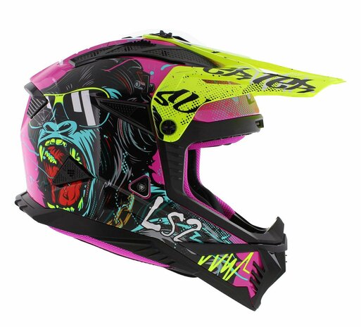 LS2 MX708 Fast II crosshelm Gorilla glans paars geel