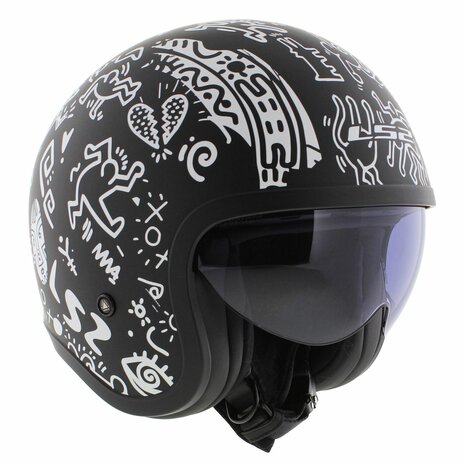 LS2 OF599 Spitfire II helm Tribal mat zwart wit