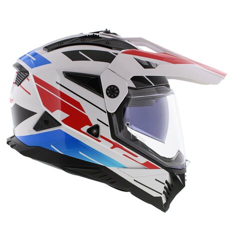 LS2 MX702 Pioneer II helm Namib glans wit blauw rood