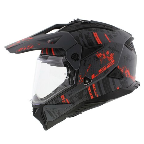 LS2 MX702 Pioneer II helm Crazy mat grijs rood