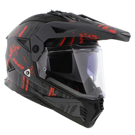 LS2 MX702 Pioneer II helm Crazy mat grijs rood