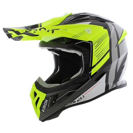 Airoh Aviator Ace 2 crosshelm Engine - glans zwart wit geel