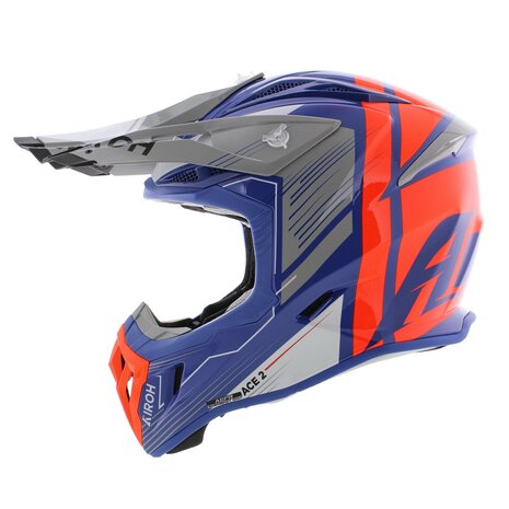 Airoh Aviator Ace 2 crosshelm Engine - glans blauw oranje grijs