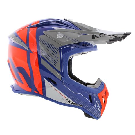 Airoh Aviator Ace 2 crosshelm Engine - glans blauw oranje grijs