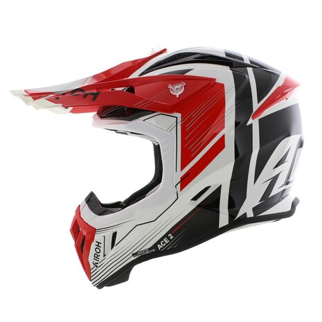 Airoh Aviator Ace 2 crosshelm Engine - glans wit rood zwart