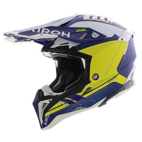 Airoh Helm Aviator 3 AMS&sup2; Saber mat blauw wit geel - Maat S