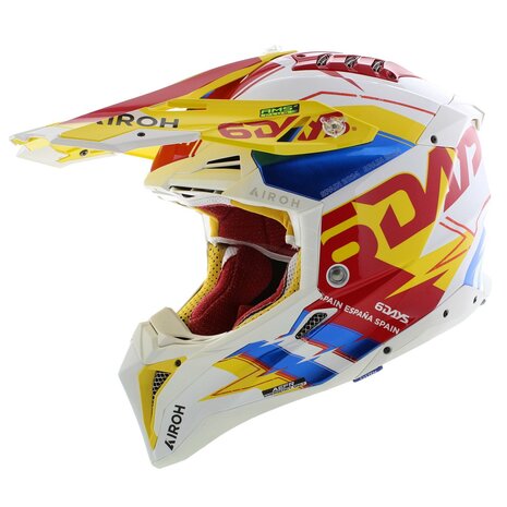Airoh Helm Aviator 3 AMS&sup2; Six Days Spain - Limited Edition - glans wit rood geel