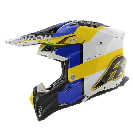 Airoh Helm Aviator 3 AMS&sup2; Monarch glans blauw wit geel