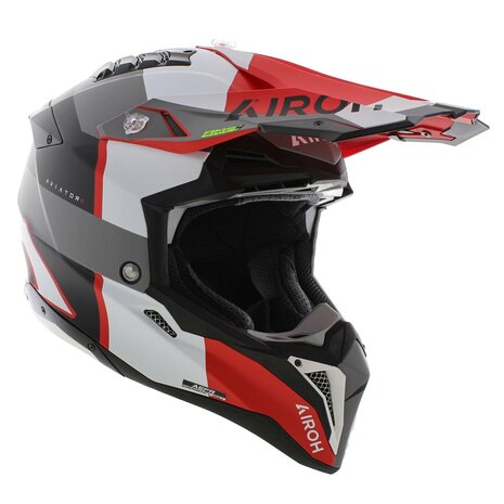 Airoh Helm Aviator 3 AMS&sup2; Monarch mat grijs wit rood