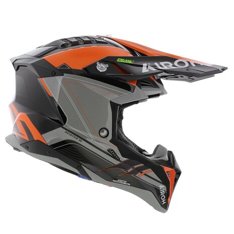 Airoh Helm Aviator 3 AMS&sup2; Saber glans zwart grijs oranje