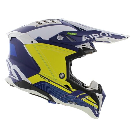 Airoh Helm Aviator 3 AMS&sup2; Saber mat blauw wit geel - Maat S