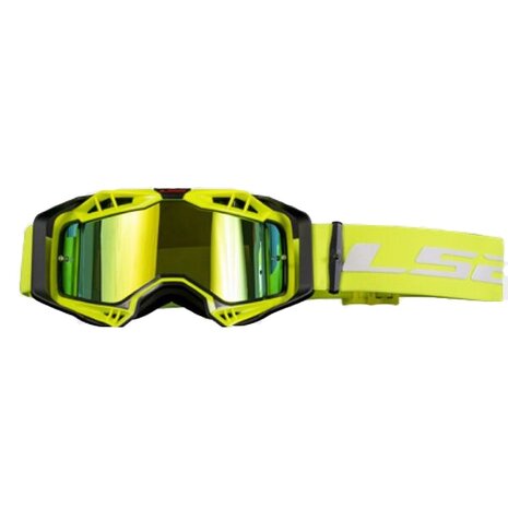 Crossbril LS2 Aura PRO geel met helder lens &amp; Pinlock 70 MaxVision + Spiegel lens + Laminated tear off kit