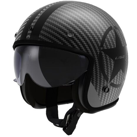 LS2 OF601 Bob II C Star zwart jet motorhelm carbon