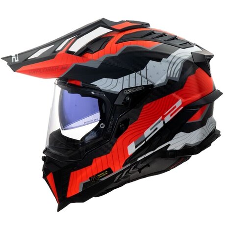 LS2 MX701 Explorer Carbon Adventure helm Trick wit rood