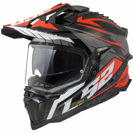 LS2 MX701 Explorer Adventure helm Spire zwart titanium rood