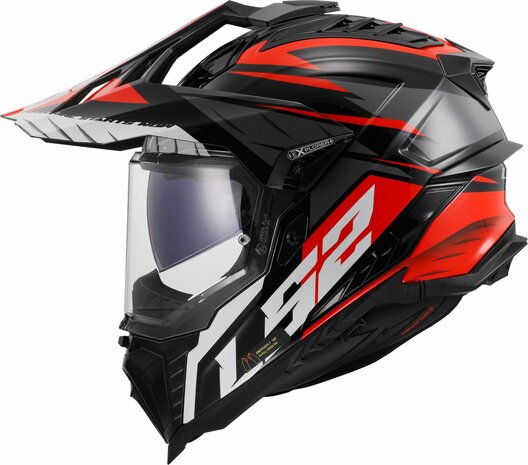 LS2 MX701 Explorer Adventure helm Spire zwart titanium rood