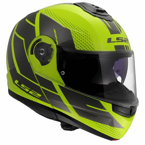 LS2 FF908 Strobe II systeemhelm Code fluor geel grijs