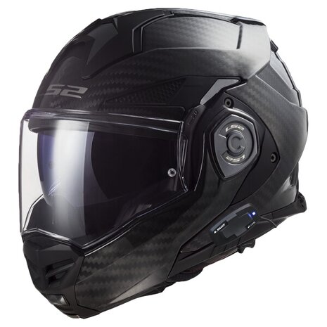 LS2 FF901 Advant X systeemhelm solid carbon met 4X bluetooth communicatie ingebouwd