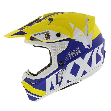 Axxis Wolf crosshelm Jackal mat geel blauw - Maat L