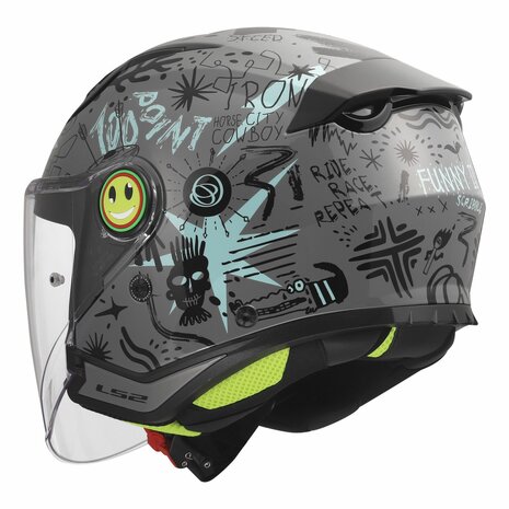 LS2 OF622 Funny II Scribble grijs blauw kinder jethelm