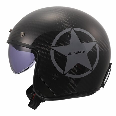 LS2 OF601 Bob II C Star glans zwart carbon grijs jet motorhelm