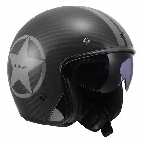 LS2 OF601 Bob II C Star glans zwart carbon grijs jet motorhelm