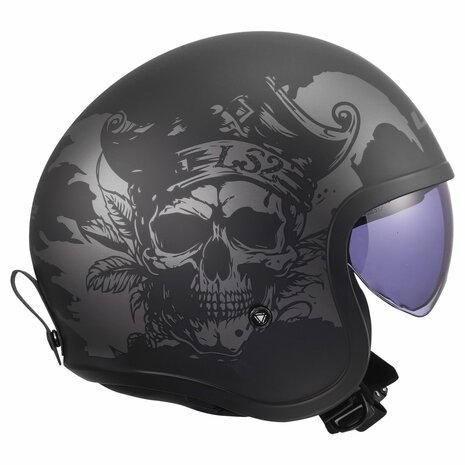 LS2 OF599 Spitfire II helm Willy mat zwart grijs