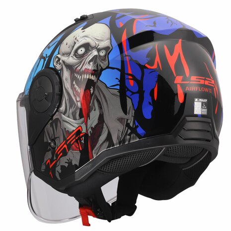 LS2 OF616 Airflow II jethelm Zombie II glans zwart rood blauw